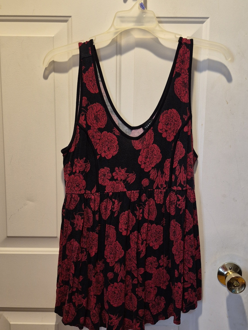 torrid Black Tank with Deep Red Floral Print
